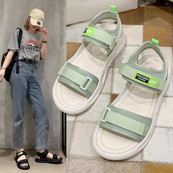 

sandals sports female ins tide 2021 summer net red korean version of the student flat women's shoes, Black