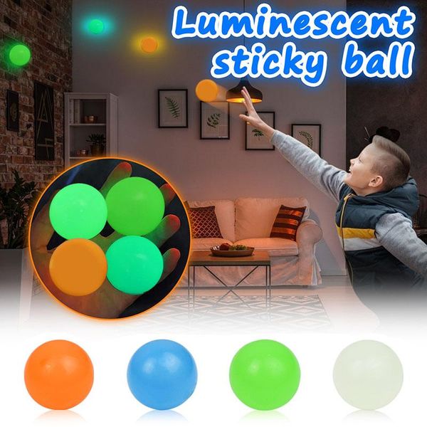 

party decoration 4.5cm luminous balls high bounce glowing stress ball sticky wall home kids gift anxiety toy glow in the dark