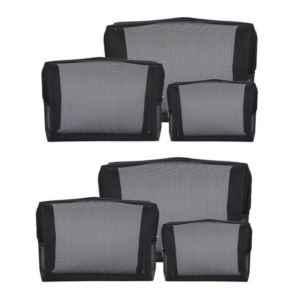 

cosmetic bags & cases black mesh makeup bag see through zipper pouch travel and toiletries organizer pack of 6(s,m,l)