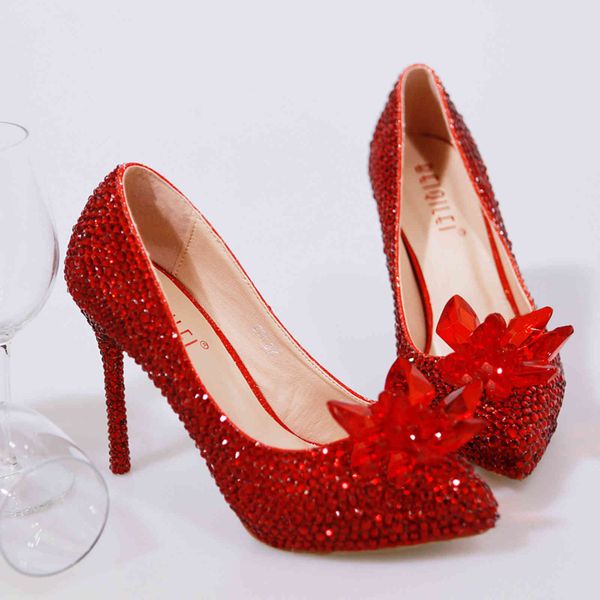 

dress shoes party pumps red crystal wedding bridal diamond pointed high heels waterproof women's nightclub banquet shoes 6blx, Black