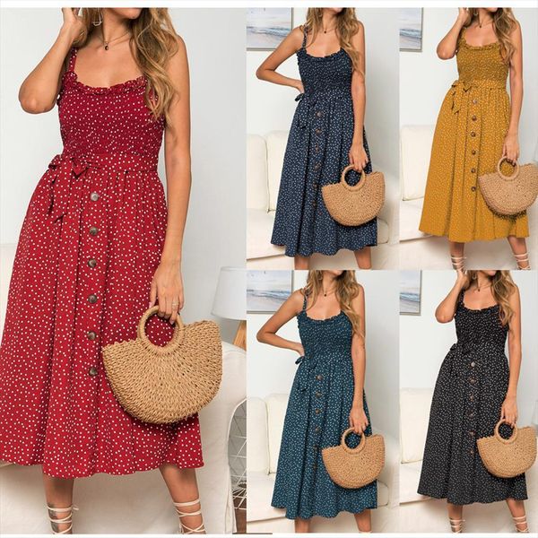 

sling sleeveless ruffled polka dot womens dresses printed white plus size short off the shoulder square collar, Black;gray