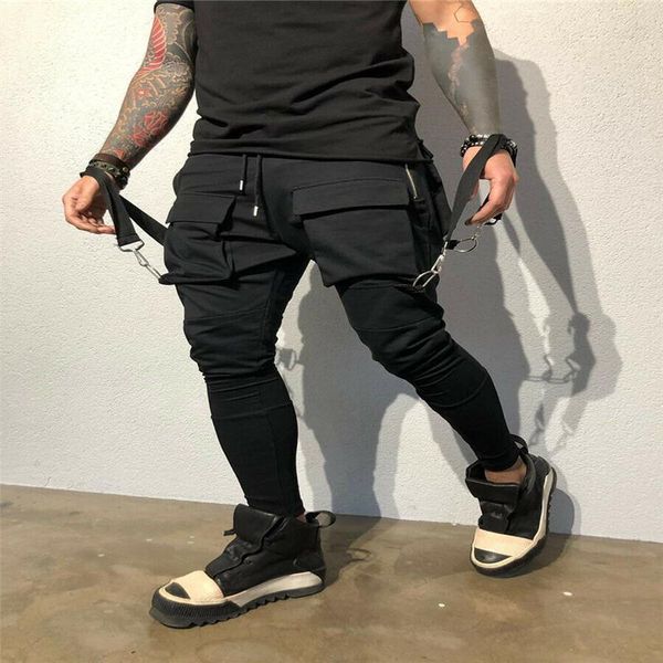 

men's pants uk cargo tapered multi pocket trousers vintage long hippie, Black