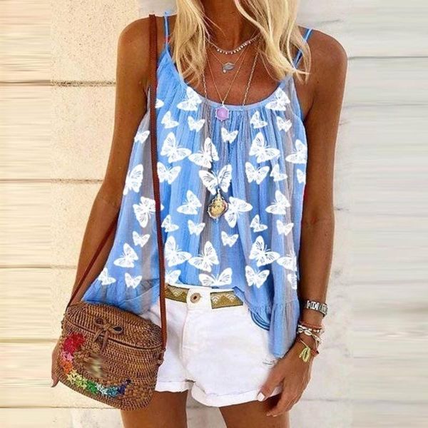 

women's tanks & camis womens plus size butterfly print tank loose beach sleeveless shirt summer casual o-neck vest for female 2021 clo, White