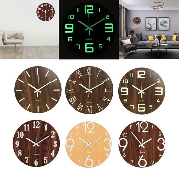 

12'' luminous wall clock silent quartz bedroom night large numerals 2 clocks
