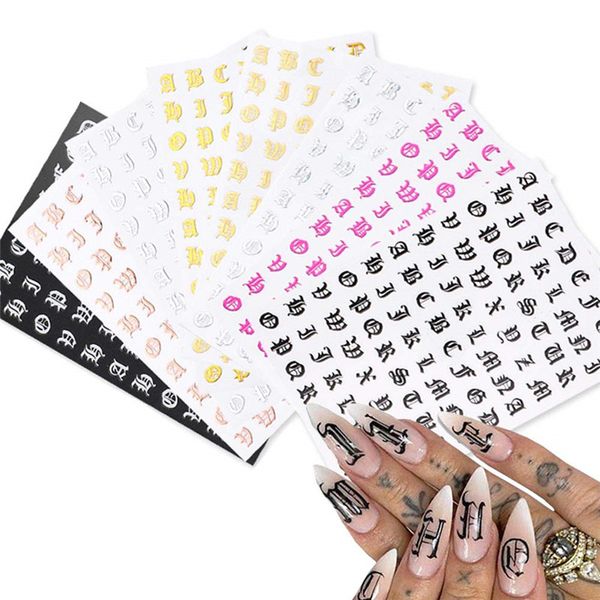 12 Cores Carta Holográfica 3D Nail Art Adesivos Old Inglês Palavras Prega Adesivos Decalques Para As Mulheres Meninas DIY