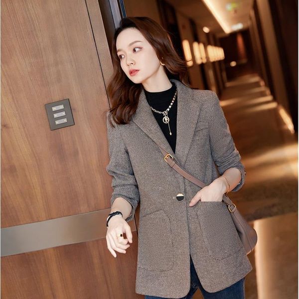 

women's suits & blazers jacket women fashion casual pockets plaid oversize coat ol styles autumn for ladies offer work blazer outwear, White;black