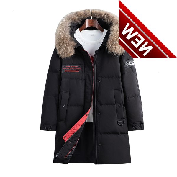 

2021 fashionable coat thicken jacket men hooded warm lengthen parka white duck down hight quality new winter, Black