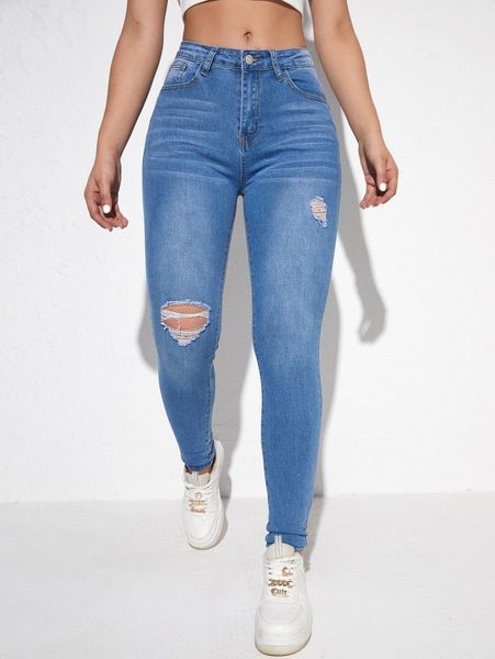 

ripped detail skinny jeans c39w#, Blue