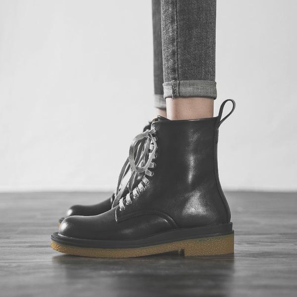 

boots ankle women winter shoes autumn leather motorcycle high quality, Black