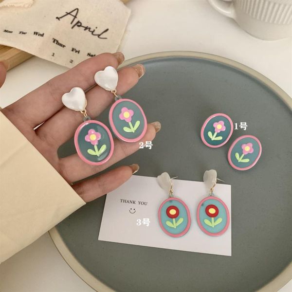 

stud japan and south korea flower prevent allergy needle earrings cartoon cute ears sweet girl women jewelry, Golden;silver
