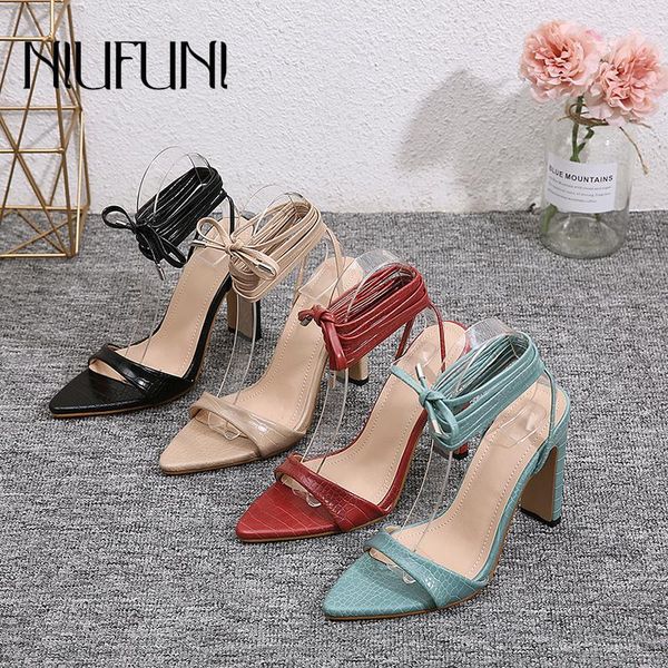 

dress shoes thick heel pointed stone pattern ankle strap women's sandals size 35-42 gladiator women peep toe cross lace up sandal, Black
