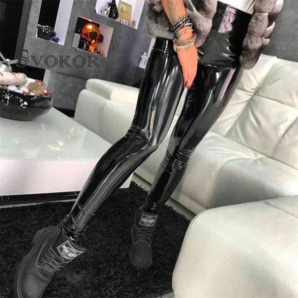 SVOKOR Sexy Leggings in pelle PU per donna Pantaloni a vita alta neri Leggins Push Up Fashion Jeggings Pantaloni 210925