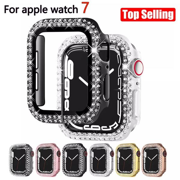 

luxury double row diamond case for apple watch cover series 7 45mm 41mm bumper protective premium women lady iwatch cases
