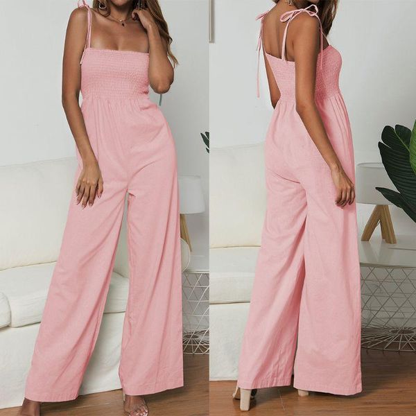 

women's jumpsuits & rompers women ladies summer bandeau plain solid strappy sleeveless holiday long wide leg jumpsuit romper pants, Black;white