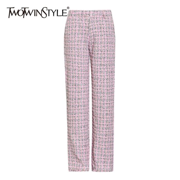 

plaid pink straight pants for women high waist casual loose wide leg trousers female fashion clothing 210521, Black;white