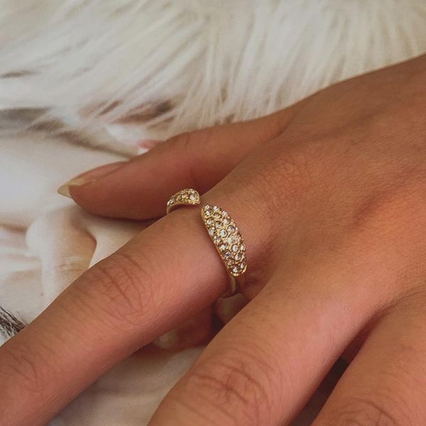 

elegant geometric cambered gold rings for women micro paved rhinestone open finger party wedding jewelry cluster, Golden;silver
