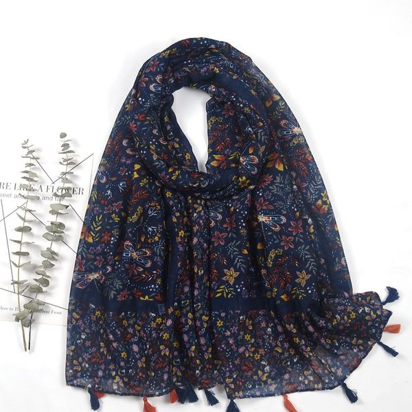 

2021 spring and autumn new bali yarn dragonfly flower female national style cotton silk scarf sunscreen shawl, Blue;gray