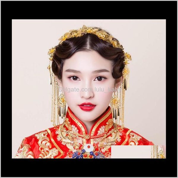 

tiaras jewelry drop delivery 2021 bride phoenix crown headdress classical tassel hair plug comb wedding accessories a-20 tn2s6, White;golden