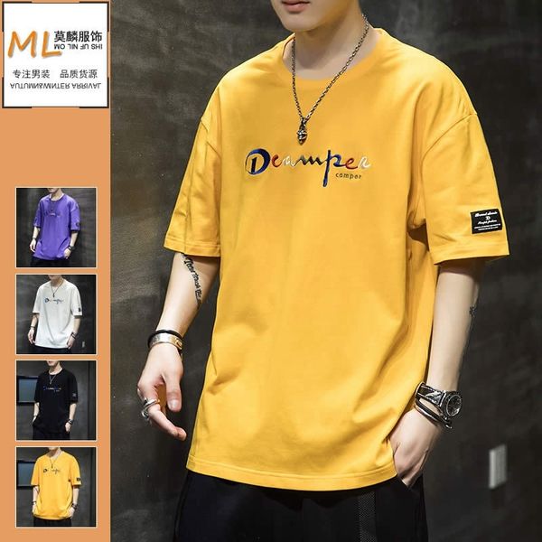 

2021 summer casual loose letter embroidery men's short sleeve t-shirt fashion, White;black