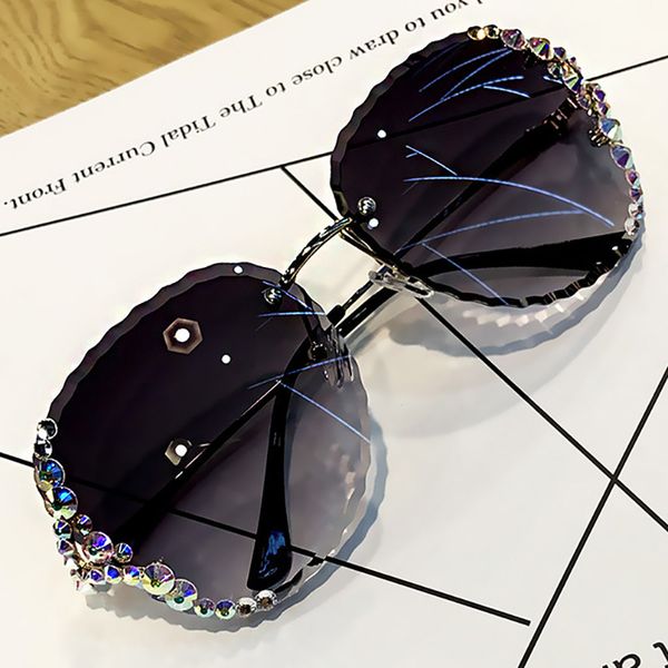 

new fashion 2021 rimless sunglasses luxury rhinestone framless sun glasses brand design retro eyeglasses shades for women uv400, White;black