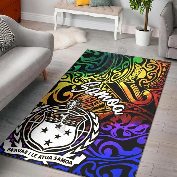 

samoa area rug rainbow polynesian pattern floor mat 3d non-slip dining room living soft bedroom carpet carpets