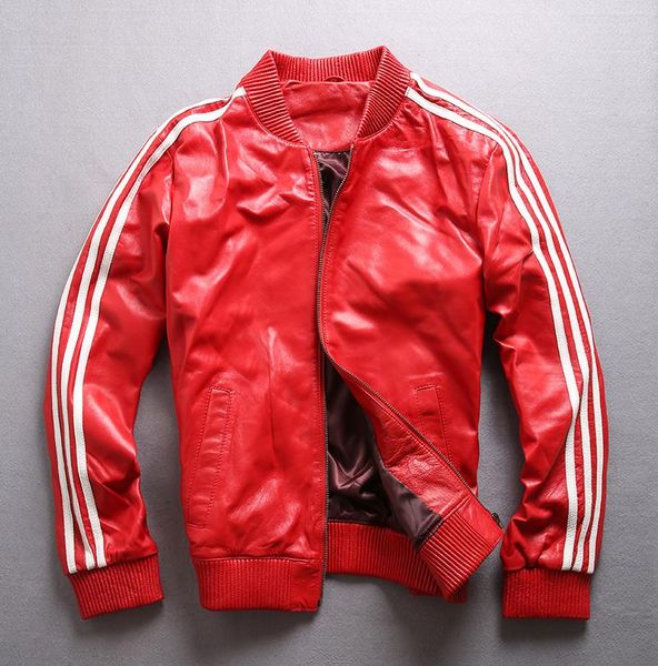 

women's leather & faux same style beckham genuine coat couple models sheep skin jacket slim short three bars baseball clothing woman&#0, Black