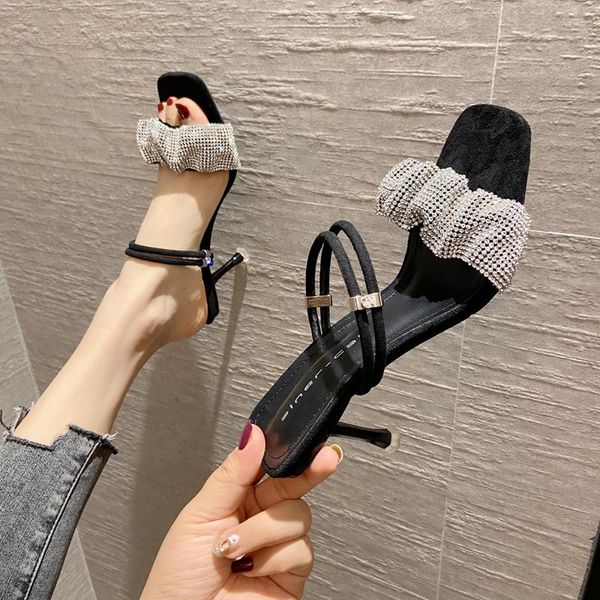 

dress shoes sandals women 2021 high heels one word belt women's summer fashion stiletto sexy, Black