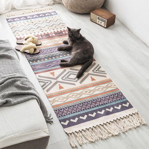 

blankets cotton linen nordic style hand-woven mats tatami carpet 60x150cm living room household family home accessories drop blanket