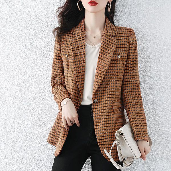 

women's suits & blazers s-4xl plus size blazer autumn and winter long-sleeved professional plaid suit high-quality elegant jacket, White;black