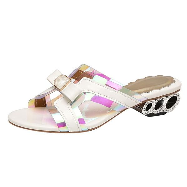 

summer fashion fish mouth crystal women's heel sandals sweet comfortable slippers mid-heel all-match ladies, Black