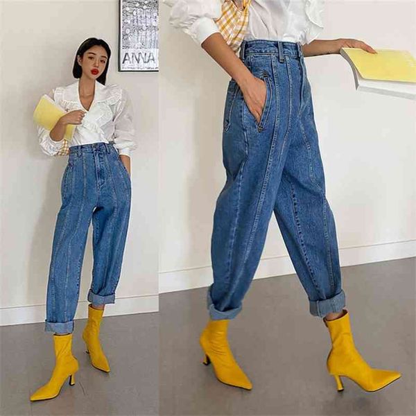 

high waist jean harem pants korean style outfits casual street denim trousers pantalon femme vintage 210629, Blue