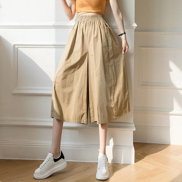 

women's pants & capris women spring summer fashion pocket wide-leg 2021 casual elastic high waist loose trousers female japan style lad, Black;white