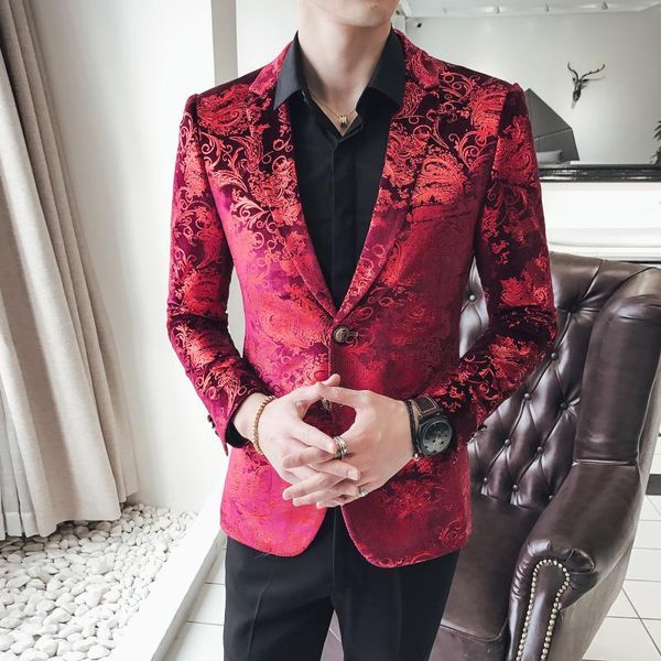 

men's suits & blazers male casual-style suit thin wedding party business jacket fashion man's blazer print, White;black