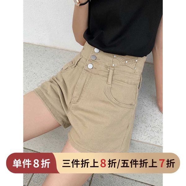 

korean [celebration] 2021 summer simple casual light color high waist design denim shorts women k137, Blue