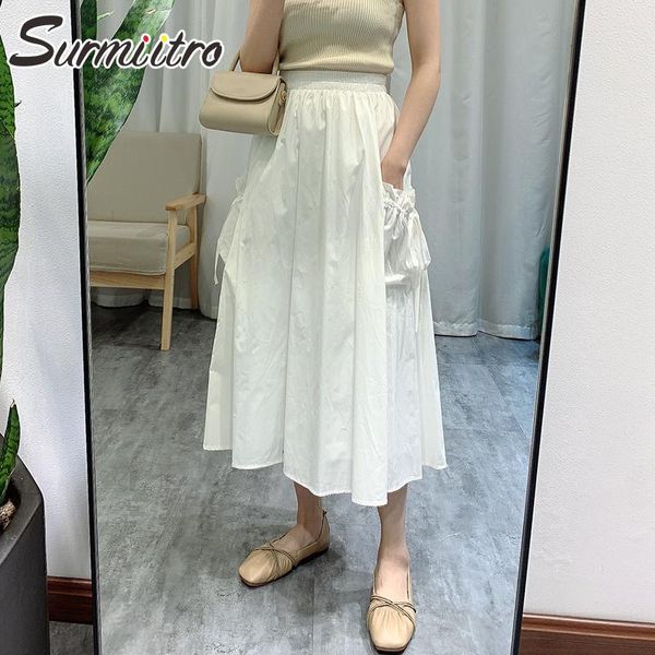 

skirts surmiitro 2021 spring summer midi long skirt women korean style black white pockets mid-length high waist pleated female