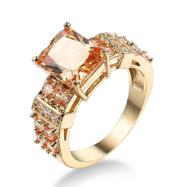 

cluster rings luxury champagne gold big zircon ring crystal cubic elegant female wedding jewerly accessory engagement for bridal, Golden;silver