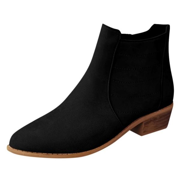 

boots winter women's retro pointed toe square heel high sleeves side zipper snow shoes knight femmes chaussures, Black