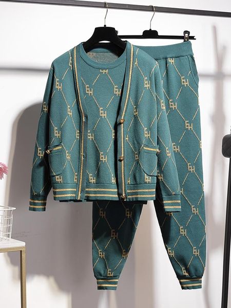 

women's two piece pants autumn women long sleeve knit set cardigan coat +short sweaters +long casual knitted three suit, White
