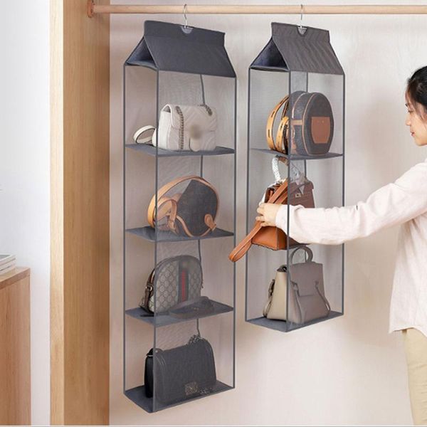

storage bags multi layers fodable hanging handbag purse large transparent holder dust proof organizer rack hook hanger bag