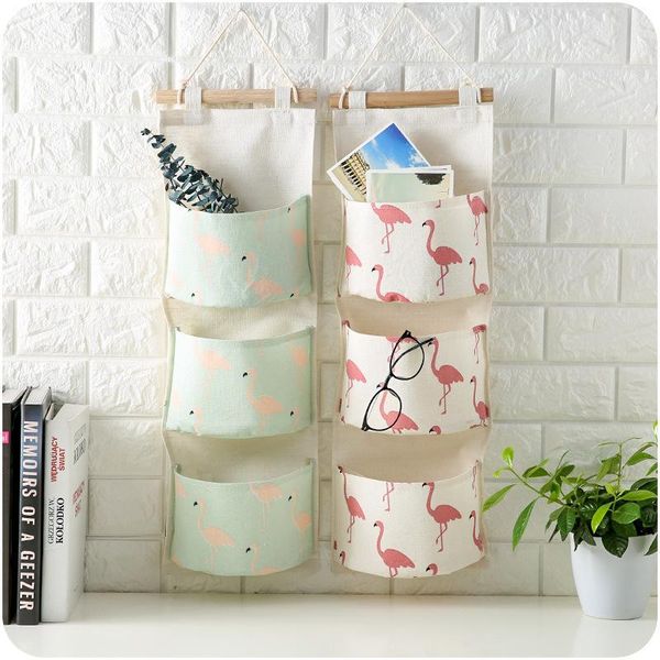 

storage boxes & bins flamingo cotton and linen waterproof three-layer hanging bag simple fabric wall door back