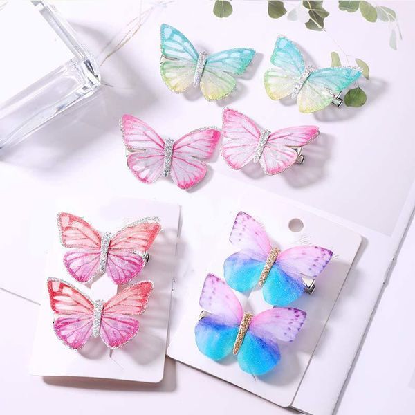 

2pcs/set girls colorful butterfly cartoon hairpin children fashion hair clips for barrettes headband accessories1, Slivery;white