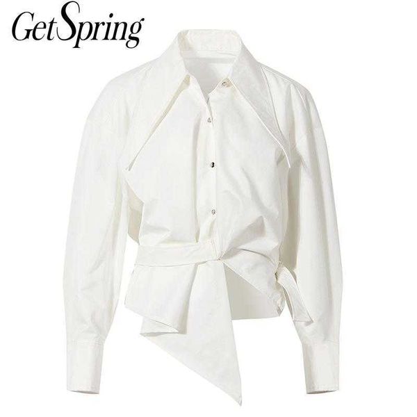 

getspring women blouse shirt long sleeve asymmetry white short women's summer blouses irregular loose female 210601