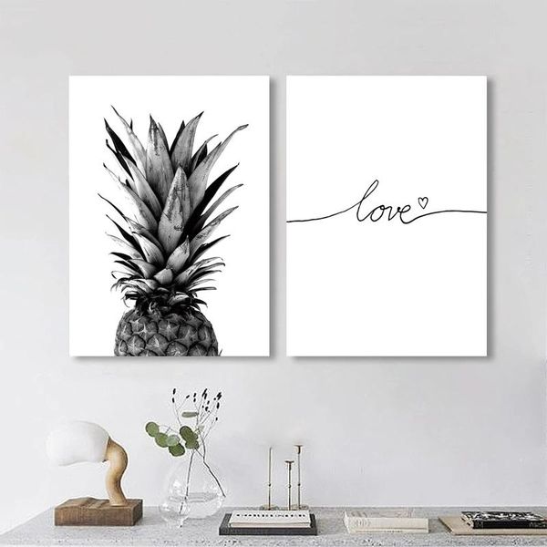 

paintings black and white plant canvas wall art poster pineapple love quote modern prints fashion pictures for living room decor
