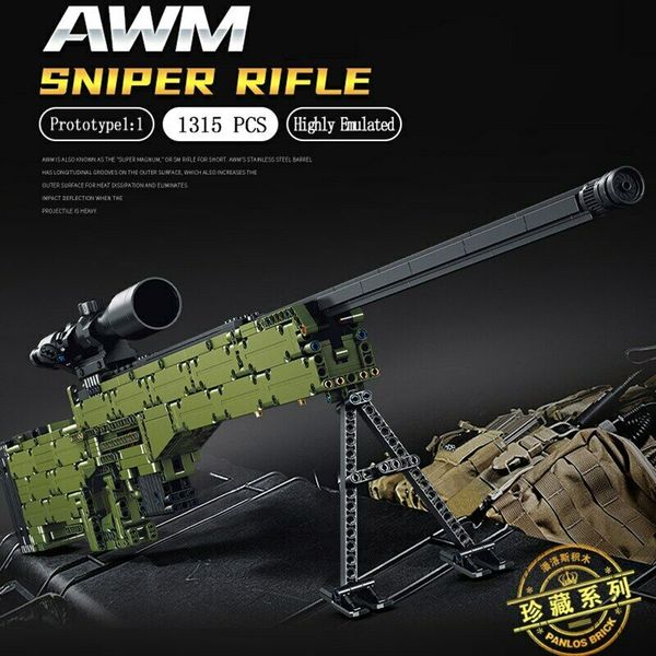 

model kits 1315pcs 1:1 awm sniper rifle building blocks weapons gun toys for kids