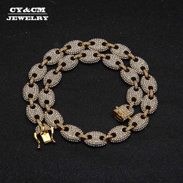

alloy rhinestone hip hop necklace iced out cz coffee bean pig nose charm link punk choker chain bling jewelry necklaces for mens x0509, Black