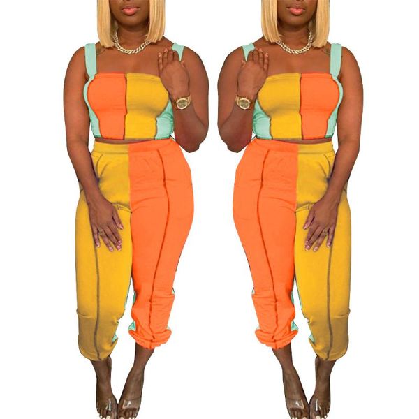 

plus size tracksuits two piece set women 4xl drop wholesale crop and pants sets patchwork jogging outfits matching summer 2021, Black