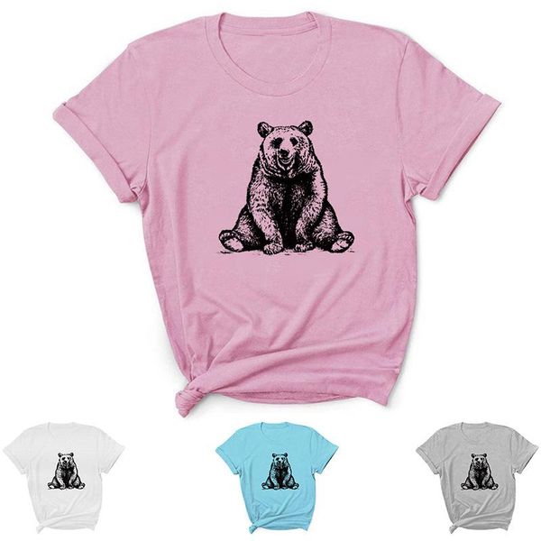 

women's t-shirt brown bear letter print women t shirt short sleeve o neck loose tshirt ladies tee clothes camisetas mujer, White