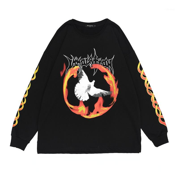 

men's hoodies & sweatshirts 2021 peace pigeon print cotton harajuku men pullover sweatshirt long sleeve casual loose tshirt korean clot, Black