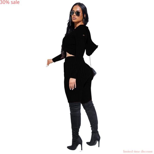 

two piece dress hoodie women set tracksuit full sleeve hollow out knitted hooded crop pants suit casual hoodies, White