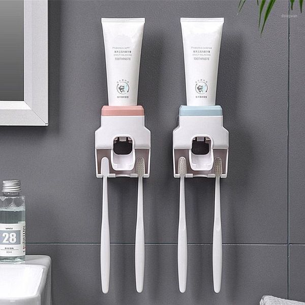

bath accessory set creative wall mount automatic toothpaste dispenser bathroom accessories waterproof lazy squeezer toothbrush holder